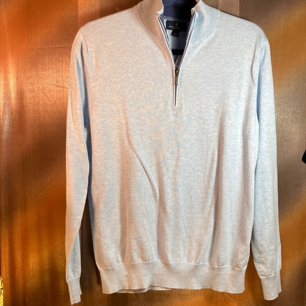 Baby blue Brooks Brothers half zip supima cotton sweater. Small 42” chest. B4‎
